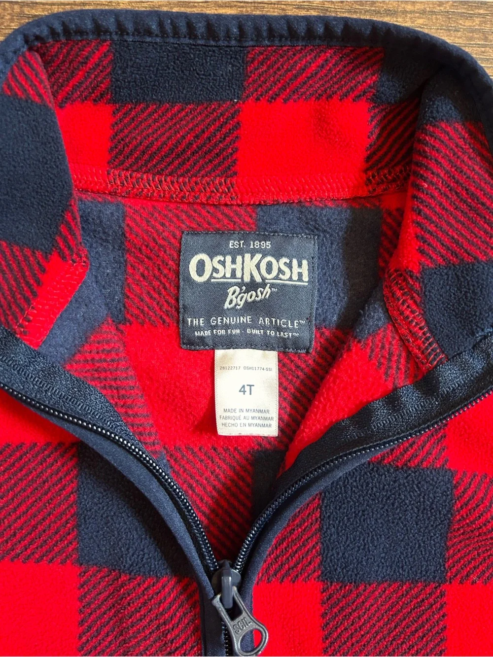 OshKosh B'gosh Red and Navy Buffalo Plaid Zip Jacket